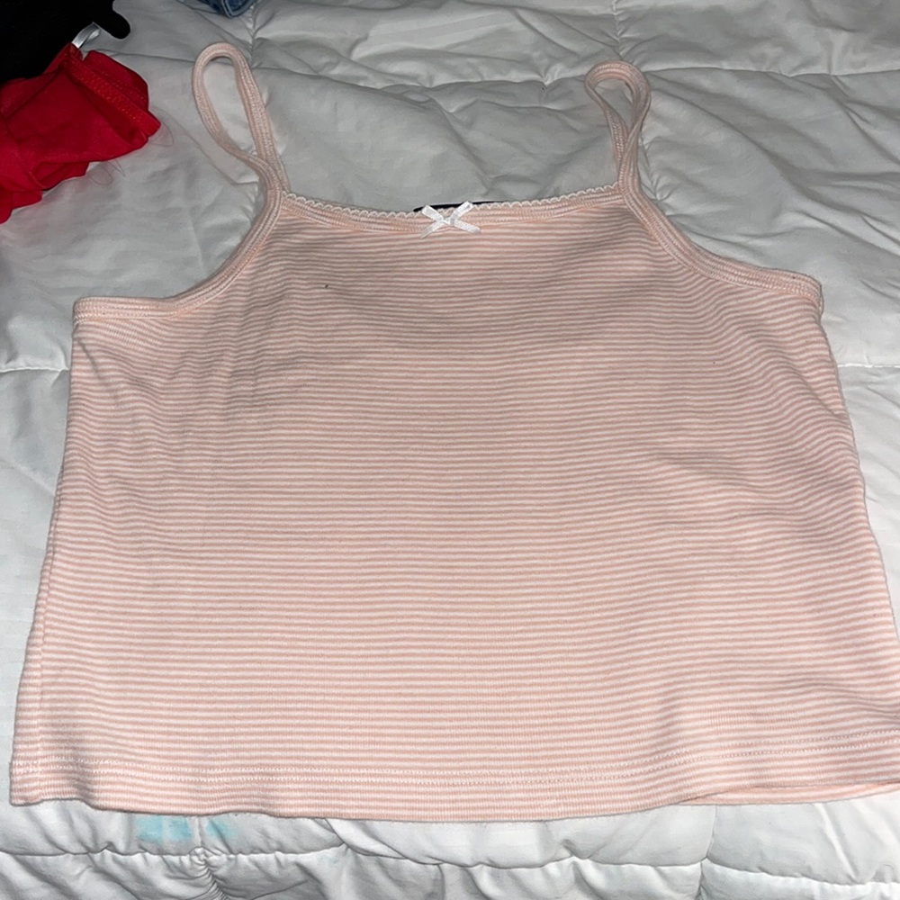 Pink and white strip tank